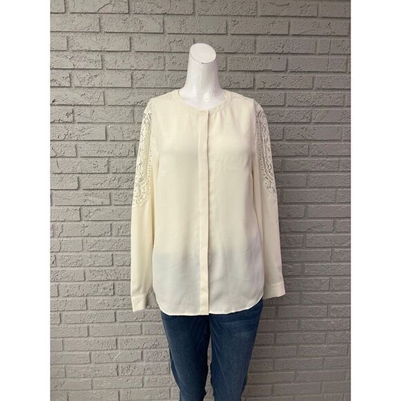 Talbots Women Cream Lace Long Sleeve Button Up Blouse Size M - Picture 1 of 8